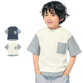 【ポイント5倍! 12/11 09:59迄】【ジータ/GITA】ストライプドッキング半袖Tシャツ ◆ 100-130 ◆ ◇ 子ども 子供 キッズ KIDS 子ども服 キッズ服 服 トップス Tシャツ カットソー 半袖 夏服 夏 男の子 女の子 男児 女児 通園 幼稚園 保育園 ベルメゾン ◇