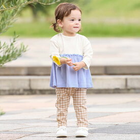 【ミテテ/mitete】 長袖 Tシャツ ソフのび ドロップショルダー ギャザー 「オフホワイト×ペールブルー」◆80 ◆ ◇ 春 秋 ベビー服 ベビー トップス 女の子 ガールズ おしゃれ 可愛い かわいい ガーリー 通園 保育園 園 子供服 プチプラ ベルメゾン