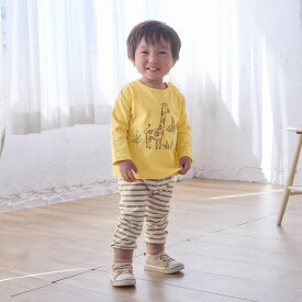 【ミテテ/mitete】 おしりにマチがある ロング丈 カエルパンツ 「ブラウンボーダー」◆ 70 80 90 95 ◆ ◇ ベビー服 男の子 女の子 ベビー パンツ ボトム ロング 春 秋 保育園 通園 おしゃれ かわいい シンプル ボーダー プチプラ ベルメゾン