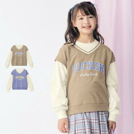 【5％OFF★12/3 10:00-12/11 9:59】ベストレイヤード風 長袖 プルオーバー ◆ 120 130 ◆ ◇ 子ども 子供 キッズ KIDS 子ども服 キッズ服 服 トップス Tシャツ カットソー 女の子 春 秋 重ね着風 ロゴ スクールガール風 おしゃれ かわいい 通学 小学生 ベルメゾン ◇