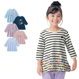 【P10倍! 〜6/11 09:59迄】七分袖 Aライン 名札ココ プリント Tシャツ ◆ 90-130 ◆ ◇ 春 秋 女の子 女児 子ども こども 子供 キッズ 服 子供服 ップス ロンT カットソー 保育園 幼稚園 通園 通学 小学校 おしゃれ 可愛い かわいい ガーリー ベルメゾン