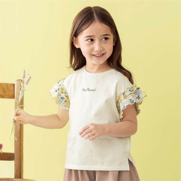楽天市場 ベルメゾン 子供服 花柄 フリル袖 Tシャツ 140 160 ラベンダー オフホワイト 子ども 子供 キッズ キッズ服 服 トップス Tシャツ 女の子 ガールズ 22ss ベルメゾン ママ