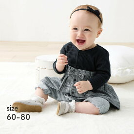 【5％OFF★11/15 0:00-11/27 9:59】【ベルメゾン】 ベビー服 ワンピース ドッキング風 前開き 脚カエル型 ロンパース ◆ 60 70 80 ◆ ◇ ベビー 女の子 カバーオール ショートオール ロンパース つなぎ ◇[2511cp]