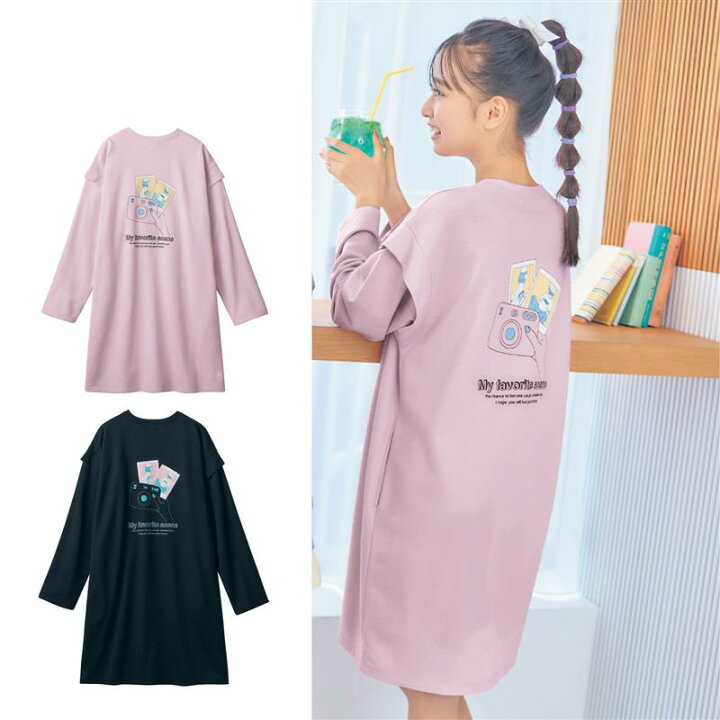 楽天市場 ベルメゾン 子供服 ガールズ パペル ラピス 袖タックデザイン バックイラスト プリント ワンピース ブラック ライトラベンダー 子ども 子供 キッズ キッズ服 服 ワンピース ワンピ 女の子 ガールズ 22ss ベルメゾン ママ