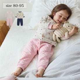 【10％OFF★11/15 0:00-11/27 9:59】＼売れてます／ あったか ニットキルト 腹巻付き 前開き パジャマ 総柄 ◆ 80‐95 ◆ ◇ 春 秋 冬 暖かい 男の子 女の子 ベビー ベビー服 ルームウェア ベビーパジャマ 部屋着 通園 保育園 おしゃれ かわいい ベルメゾン