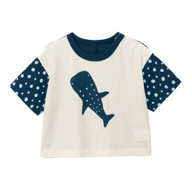【ミテテ/mitete】 海の生き物 デコ 半袖 Tシャツ 「 ネイビー（ジンベエザメ）」 ◆ 80 90 95 ◆ ◇ ベビー ベビー服 トップス Tシャツ ベビーTシャツ カットソー 服 夏 女の子 男の子 ジンベエザメ かわいい おしゃれ ◇ 23B