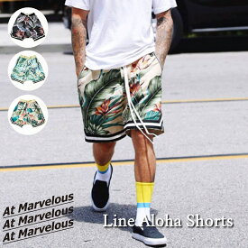 アロハ サルエル ショートパンツ ライン メンズ ハーフパンツ サルエルパンツ ハーフパンツ ヒップホップ ストリート ストリートファッション ゆったり