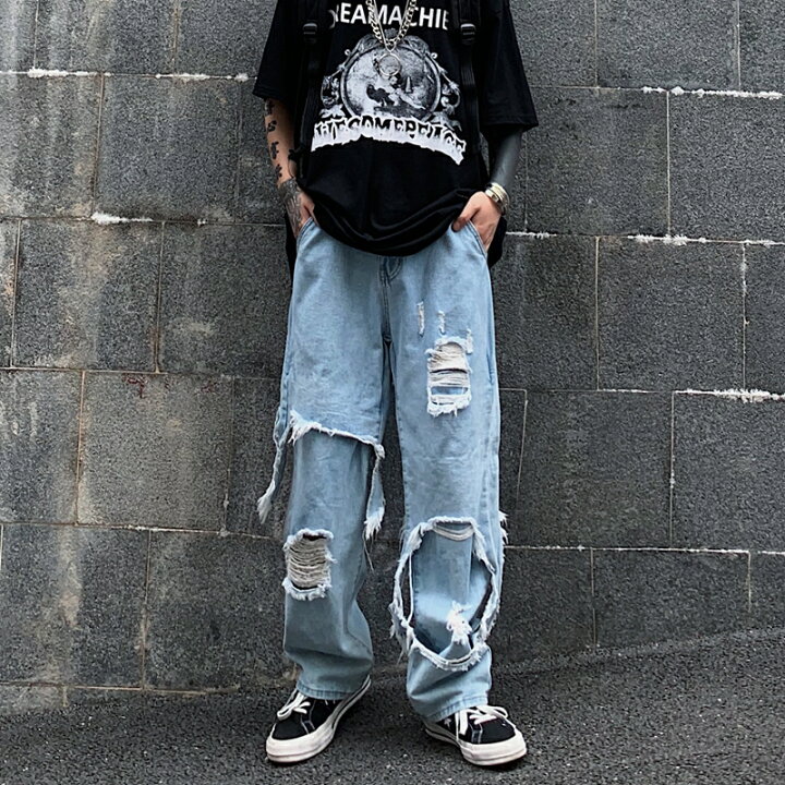 楽天市場 ダメージ フェイクレイヤード デニムロングパンツ メンズ ジーンズ Gパン クラッシュ ジーパン ストリートファッション ストリート系 ストリート デニムパンツ ダメージパンツ クラッシュデニム ロングパンツ 秋 冬 春 デニム ブルー 黒 オシャレを探す