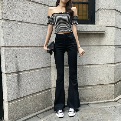 楽天市場 デニム フレアパンツ レディース デニムパンツ フレア ベルボトム ブラックデニム レディースパンツ カットオフ ハイウエスト ハイウェスト スーパーストレッチ ブーツカット ジーンズ 脚長パンツ 美脚パンツ おしゃれ 可愛い 大人ブラック 大人可愛い 黒