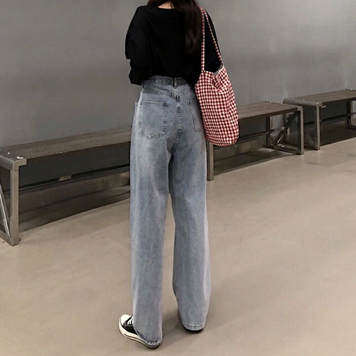 楽天市場 ハイウエスト デニム ワイドパンツ 秋物 レディース ワイドデニムパンツ ゆったり デニムパンツ ブラックデニム 韓国服 脚長効果 かわいい 可愛い 大人 ジーンズ 韓国ファッション オルチャン カジュアル ワイドパンツ ジーンズ ハイウェスト ロング 黒 オール