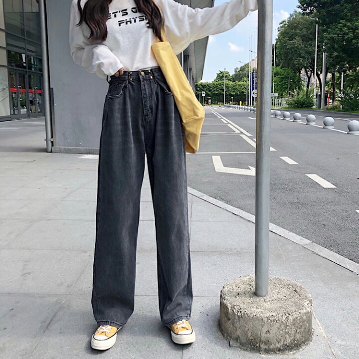 楽天市場 ハイウエスト デニム ワイドパンツ 秋物 レディース ワイドデニムパンツ ゆったり デニムパンツ ブラックデニム 韓国服 脚長効果 かわいい 可愛い 大人 ジーンズ 韓国ファッション オルチャン カジュアル ワイドパンツ ジーンズ ハイウェスト ロング 黒 オール