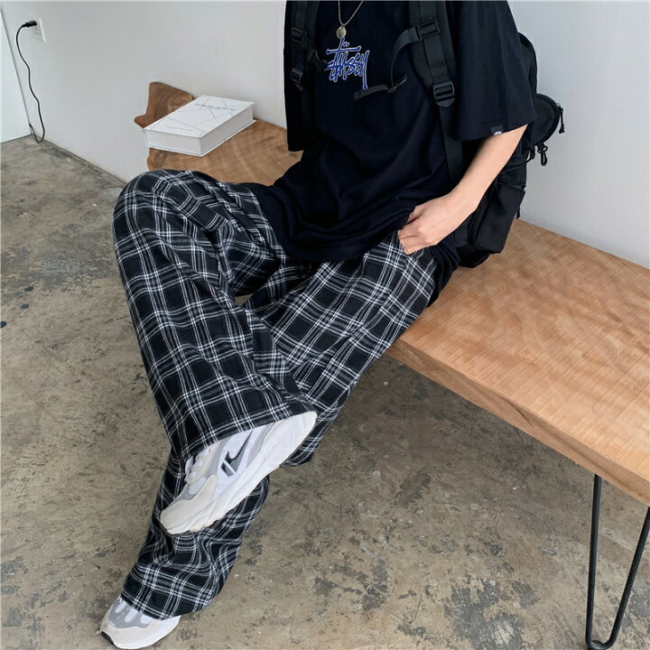 楽天市場】チェック ワイドパンツ レディース イージーパンツ 