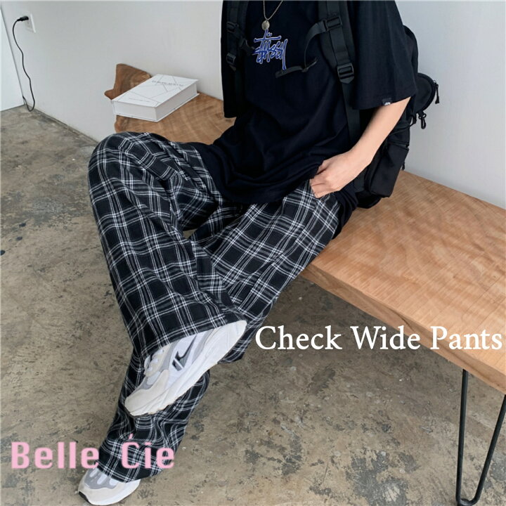 楽天市場 チェック ワイドパンツ レディース イージーパンツ リラックスパンツ ウエストゴム パンツ ゆったり ボトムス ロング フルレングス 大きめ リラックス レディースパンツ 人気 M L Ll Xl 2l 韓国 ストリートファッション チェック柄 ベルシー オシャレを探す