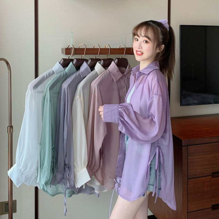 楽天市場 スーパーsale シアーシャツ 脇リボン ガーリー 韓国ファッション オーガンジー 長袖シャツ ベルシー 春服 夏服 オルチャン トレンド ブラウス レディース シアー素材 春 夏 秋 かわいい 代 30代 40代 人気 シャツブラウス 透け素材 薄手 トップス トレンド