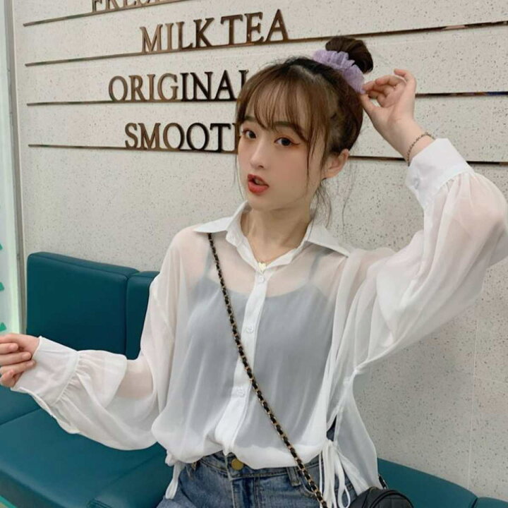 楽天市場 シアーシャツ 脇リボン ガーリー 韓国ファッション オーガンジー 長袖シャツ ベルシー 秋服 オルチャン トレンド ブラウス レディース シアー素材 秋 かわいい 代 30代 40代 人気 シャツブラウス 透け素材 トップス とろみ シャツ オシャレを探す Zutty