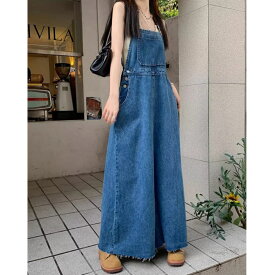 デニムジャンパースカート ジャンスカ ロング レディース ワイド フレア サロペット スカート デニム エプロン ワンピース オーバーオール ゆったり カジュアル ロング丈 春 夏 オールシーズン ジャンスカワンピース サロペットスカート 大人 大きいサイズ S?3XL