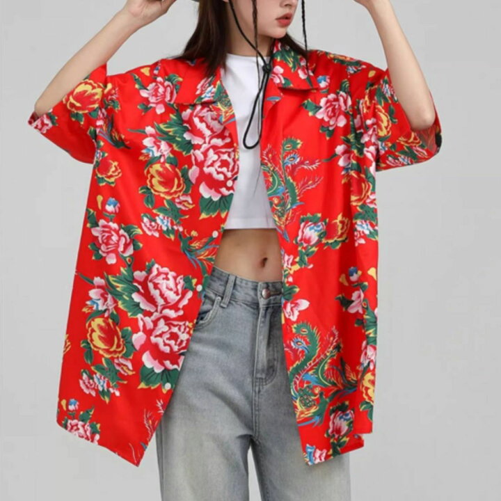 楽天市場】レトロ 花柄プリント シャツ レディース 半袖 花柄シャツ 