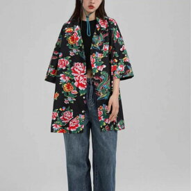 レトロ 花柄プリント シャツ レディース 半袖 花柄シャツ レトロ柄 半袖シャツ トップス プリントシャツ シャツブラウス 韓国ファッション ストリート 襟付き カジュアル 柄シャツ 派手 個性的 春 夏 夏服 大きいサイズ 赤 緑 黒