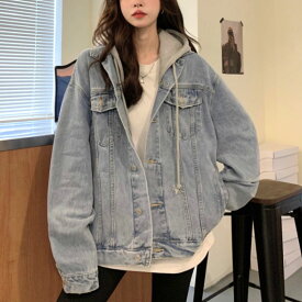 デニムジャケット Gジャン 羽織り ライトアウター ゆったり 秋冬 レディース 韓国ファッション フード付き デニムアウター オーバーサイズ 防寒