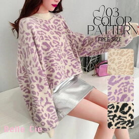 ニット レオパード プルオーバー トップス ひょう ゆったり 総柄 レディース 韓国ファッション ストリート ダンス おしゃれ オーバーサイズ 秋冬