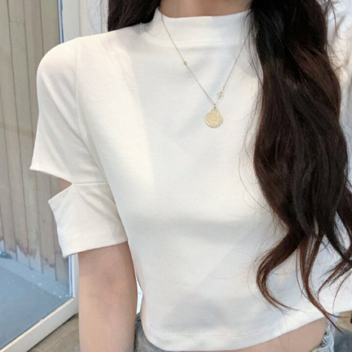 楽天市場】袖カットアウト Tシャツ 半袖 レディース サイド 