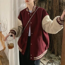 ジャケット アウター 韓国ファッション ブルゾン 羽織り スタジャン フードなし レディース リブ シンプル ベーシック バイカラー くすみカラー 大人可愛い 秋冬 韓国 服