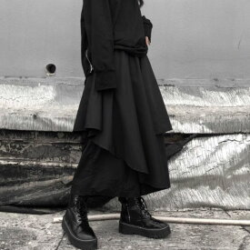 レイヤードフレアパンツ レディース ワイドパンツ モード系 韓国 ストリート系 黒 ボトムス ロング 体型カバー かっこいい 個性派 春 秋 冬 S?3XL