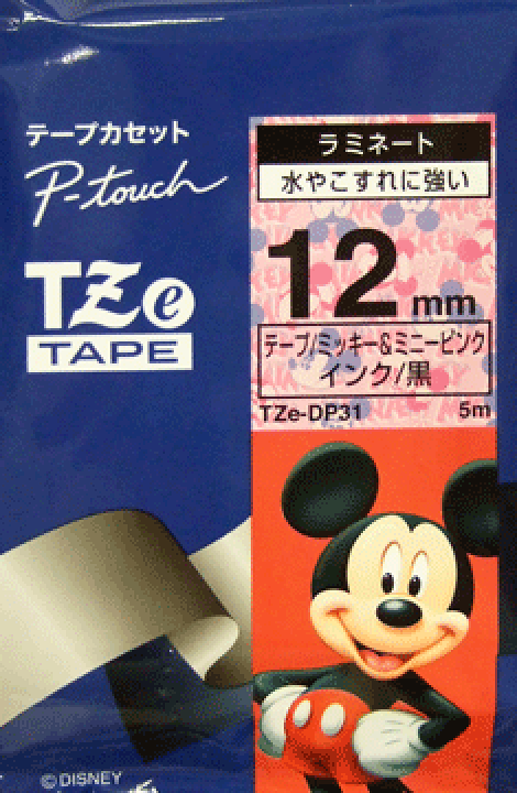 楽天市場】【ミッキー＆ミニーピンクラベル 12mm 黒文字】 ピータッチ