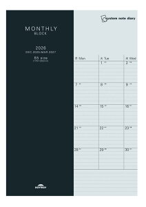 2026年版 B5サイズ(セミB5) レイメイ システムノートダイアリー マンスリー・ブロック【RFDR2674】サイズW179×H252mm 月曜始まり 掲載期間 2025年12月〜2027年3月 日付入り SYSTEM NOTE DIARY Raymay【 4冊まで