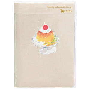 2026年版 A6 家族手帳 ミニ軽 薄型 日曜始まり プリンとネコ【139SHB】本体サイズ H155×W110×D6mm 見出し補強シール付き 外ポケット付き 2025年12月始まり 六曜入 クツワ KUTSUWA【メール便のみ送料無