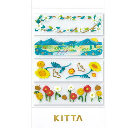 KITTA Clear キッタクリア ウララカ KITT019(ゴールド箔) フィルム素材の透明テープ ちいさく持てる持ち歩きに便利なマスキングテープ 素材：PET キングジム KING テープサイズ H15×W50mm 1冊：28枚入（7枚×4柄） 2023年06月14日発売