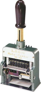 ダンボール用ナンバリング M32-7 206-41(印字面ゴム製)ライオン 7桁3様式 様式:0,1,2 下5桁自動送り 上1桁A・B・C・D・E・F・G・H・¥・NO
