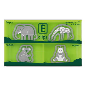 エッチングクリップス 動物園柄 43360006 16個入（4型×4個）ゾウ、キリン、コアラ、パンダ ステンレスにエッチング（食刻）加工を施し、繊細なデザインを表現したクリップ ミドリ MIDORI