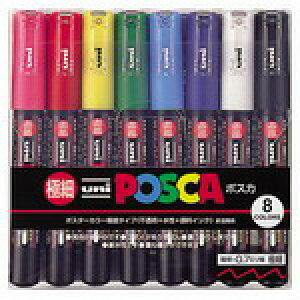 �O�H���M �T�C���y�� �|�X�J �ɍ�8�F�Z�b�g PC1M8C �i���A�ԁA���A�΁A���F�A�A���A���j124.0×125.0×20.0mm PC-1M 8C �M�L����0.7mm �|�X�^�[�J���[�̂悤�ȑN�₩�Ȕ��F�@uni POSCA �y 4�܂Ń��[��