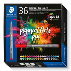ステッドラー 371 ピグメントブラッシュペン 全36色 特殊水性顔料インク「マルチインク」耐光性 耐水性 耐アルコールインク 色と色を合わせて、紙面上でグラデーションを作れる 同じ色を重ねて塗ることで、色の濃淡を表現できる 水彩画の線画などにも使用可能 2023年11月発売