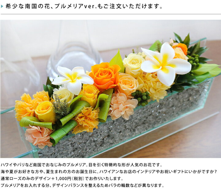 楽天市場 プリザーブドフラワー 誕生日 ブリザード ブリザーブド ローズグラスフロート プルメリアverあり 送料無料 Arg 花 ギフト プレゼント 開業 開店 新築 退職 異動 内祝い 歓送迎 オーダー可能 出荷 15営業日 プリザーブドフラワーベルフルール