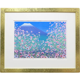 牧野宗則　額付き木版画　『秋桜』　2015年