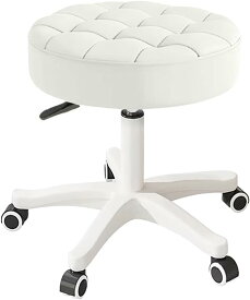 椅子 360°回転 コンパクト PUレザー 可愛い ホワイト キャスター付き 高さ調節可能 オフィススツール エステスツール ワーク オフィスチェア