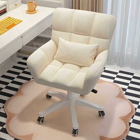 【600円OFFクーポン配布中】オフィスチェア かわいい椅子 デスクチェア キャスター付き 360°回転 腰クッション付き ふわふわ ベロア パソコンチェア 高さ調節自由 学習 勉強 在宅ワーク 組立簡単 説明書付き ホワイト