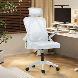 【600円OFFクーポン配布中】デスクチェア 椅子 メッシュ 通気性 テレワーク おしゃれ 跳ね上げ式アームレスト S字立体背 腰サポートバー オフィスチェア 疲れない 人間工学 高さ調整 360度回転 勉強椅子 寝室/会社/書斎に使える ホワイト