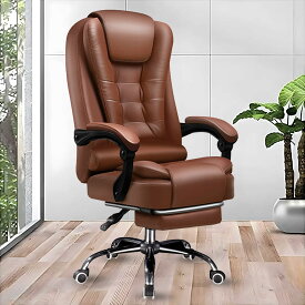 【1000円OFFクーポン配布中】オフィスチェア デスクチェア パソコンチェア 社長椅子 連動型肘掛け 事務椅子 昇降機能 レザーチェア ハイバック 肉厚座面 人間工学椅子 収納式フットレスト 椅子 リクライニング (ブラウン)