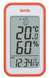 タニタ 温湿度計 大画面 一目で室内環境がわかる 時計 カレンダー アラーム 温度 湿度 デジタル 壁掛け 卓上 マグネット オレンジ TT-559 OR