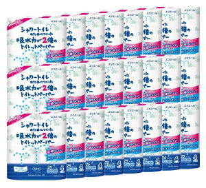 エリエール シャワートイレのためにつくった吸水力が2倍のトイレットペーパー 25m(112シート)×96ロール(4ロール×24パック)ダブル パルプ100% 【ケース販売】
