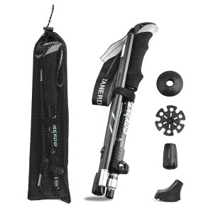 TRIWONDER トレッキングポール 折りたたみ 登山ストック ウォーキングポール 軽量アルミ製 1本セット コンパクト 収納バッグ付属品付き (ブラック - 110cm)