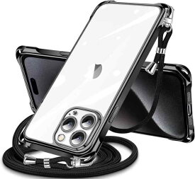 iPhone 15 Pro Max 用 ケース クリア ショルダー iPhone15pro max スマホケース アイフォン15ProMax カバー 肩掛け 斜めかけ 縄掛けケース 透明 薄型 軽量 TPU 携帯ケース 紐付き 斜めがけ 織りストラップ