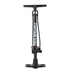 キャプテンスタッグ(CAPTAIN STAG) 空気入れ フロアポンプ 鉄製 空気圧ゲージ付き ロングホース 英/米/仏式バルブ対応 SG規格 ブラック Y-7859