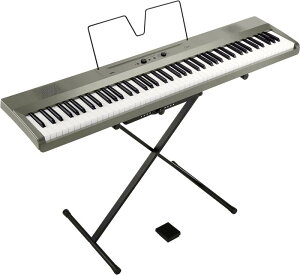 KORG コルグ 電子ピアノ 88鍵盤 Liano L1SP 薄さ7cm 6kgの軽量ボディ 弾きやすいライトタッチ鍵盤 スタンドとペダルが付属 メタリック・シルバー