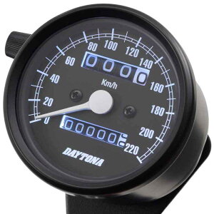 デイトナ(Daytona) バイク用 機械式 スピードメーター ブラックボディ/ブラックパネル/ホワイトLED φ60 220km/h表示 15623