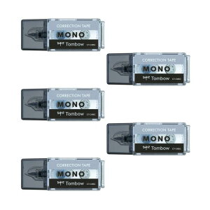 トンボ鉛筆 修正テープ 5mm MONO モノ ポケット (モノ消しデザインの修正テープ) 使い切りタイプ ブラック 5個 4m CT-CM5C10-5P