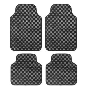 SHIMAKYO カーマット 4枚セット おしゃれ チェック柄 フロアマット 車 軽/普通車 1台分 フロント2枚 リヤ2枚 丸洗いOK ズレ防止加工 防水 汚れ防止 グレー